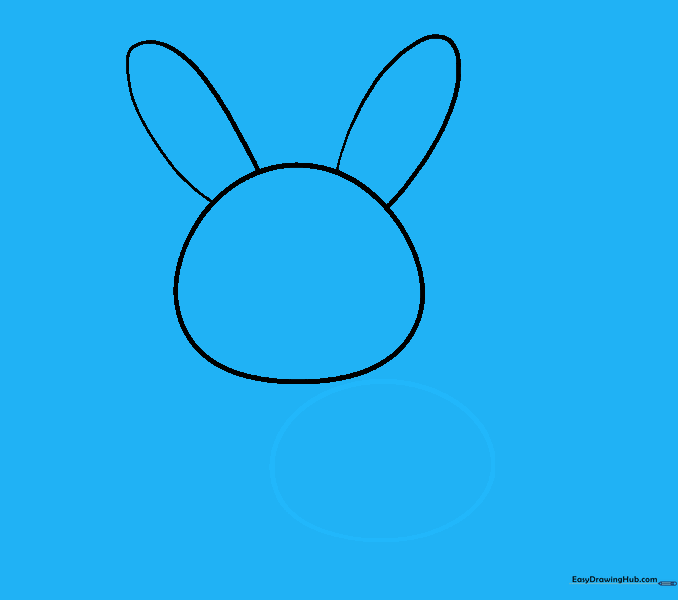 A large oval shape drawn beneath the head to represent the bunny body.