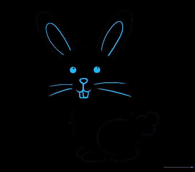 Detailed bunny face with eyes, nose, mouth, teeth, and whiskers.