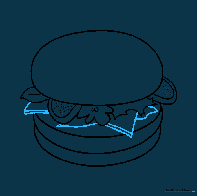 Drawing melted cheese slices dripping off the burger patty.