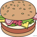 A colorful, finished burger drawing displayed as a featured art project.