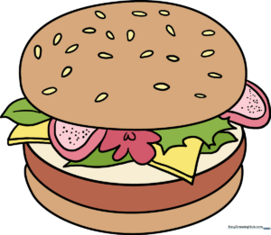 A colorful, finished burger drawing displayed as a featured art project.