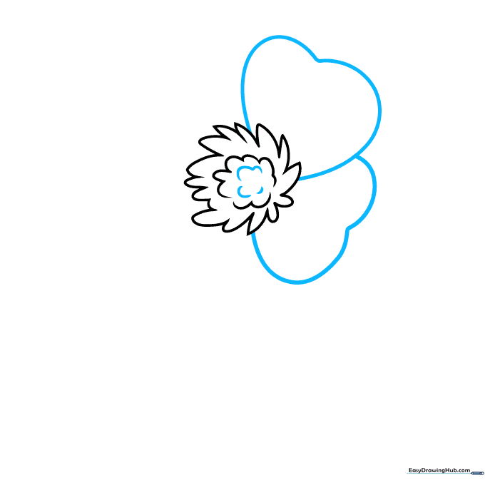 Drawing the first few heart-shaped petals surrounding the flower center.