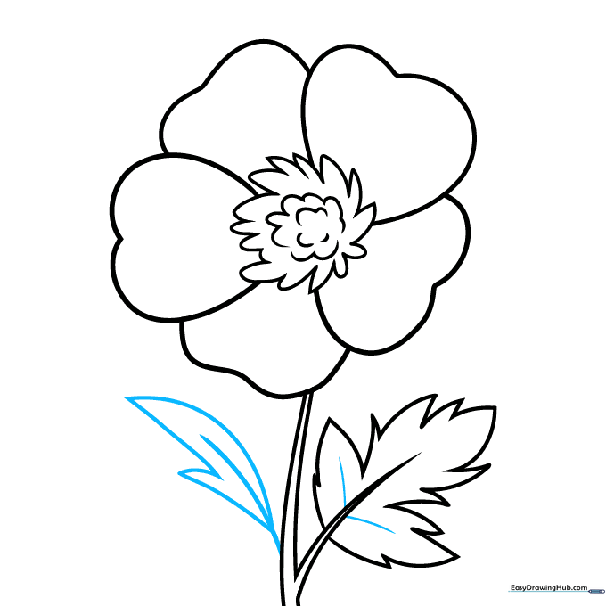 Adding a second leaf and internal vein details to the stem area.
