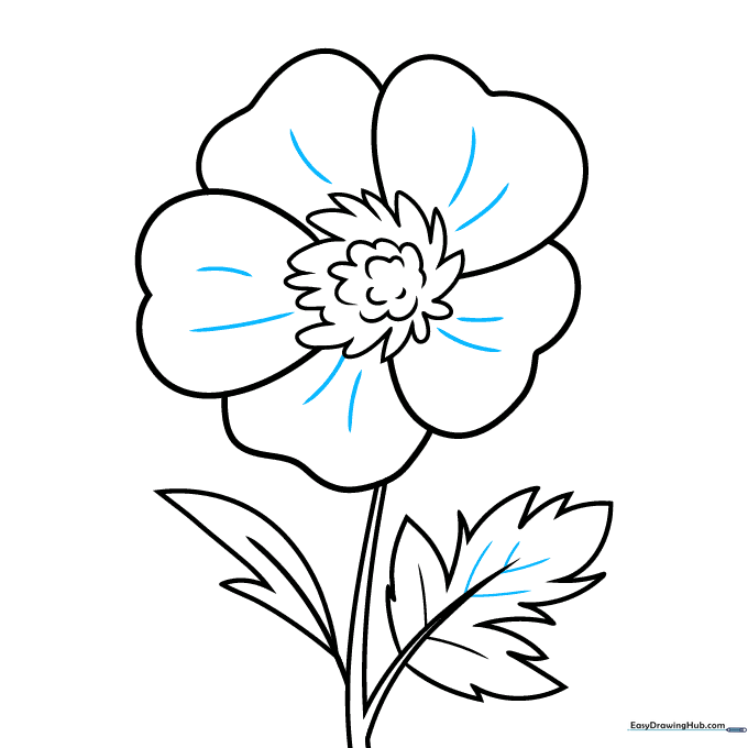 Adding final texture lines to the petals and leaf veins.
