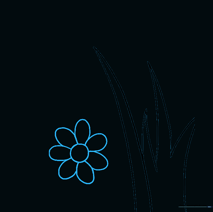 A simple daisy-like flower with a circular center and rounded petals.