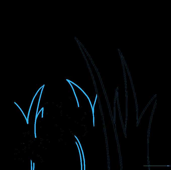 Flowers now have stems and additional grass blades added to the background.