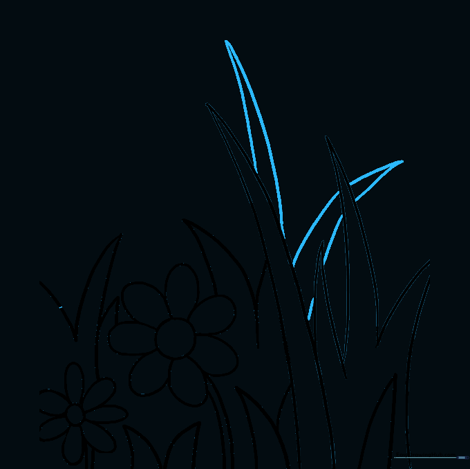 Additional tall grass blades added to the foreground of the drawing.