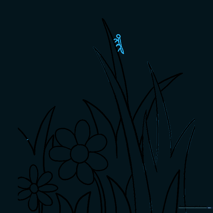 The body of a butterfly perched on a blade of grass.