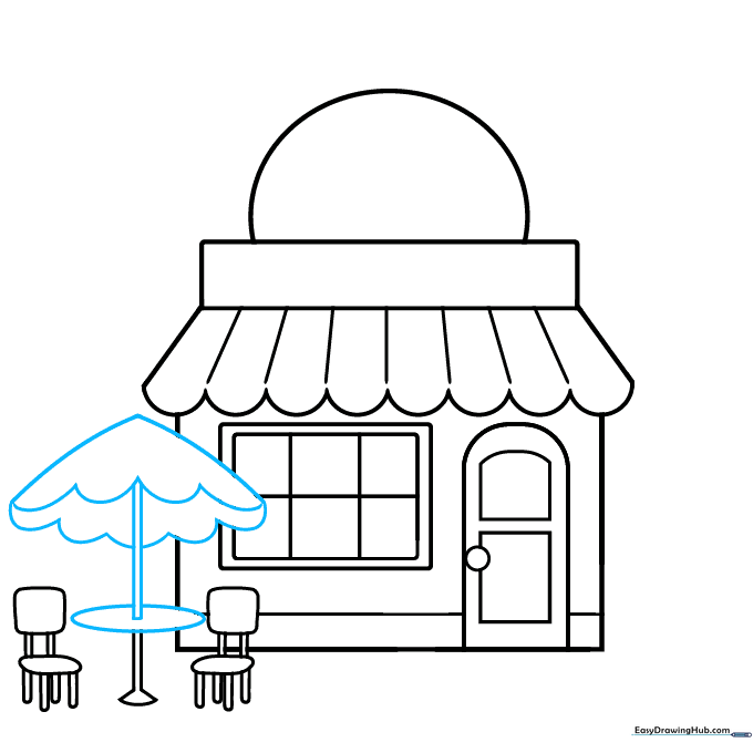 Adding a patio umbrella over the bistro table using curved lines.