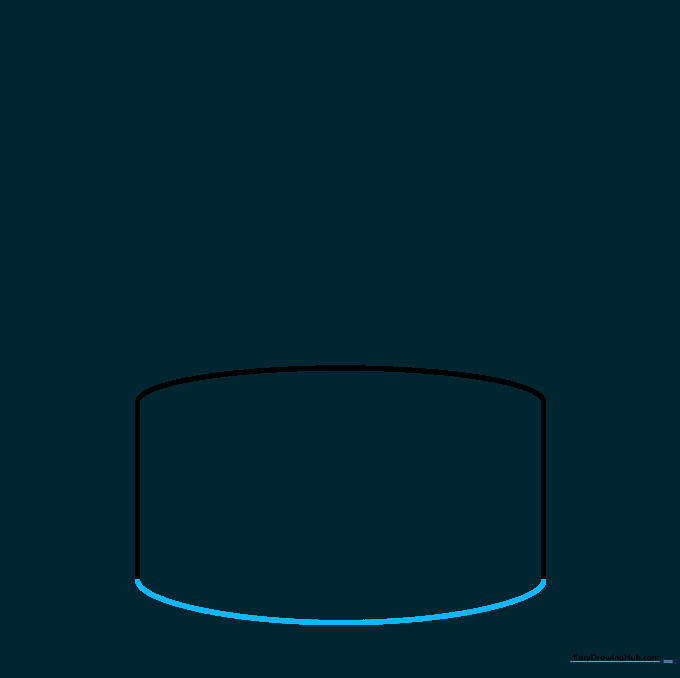 A curved line connecting the bottom of the vertical lines to create a cylinder shape.