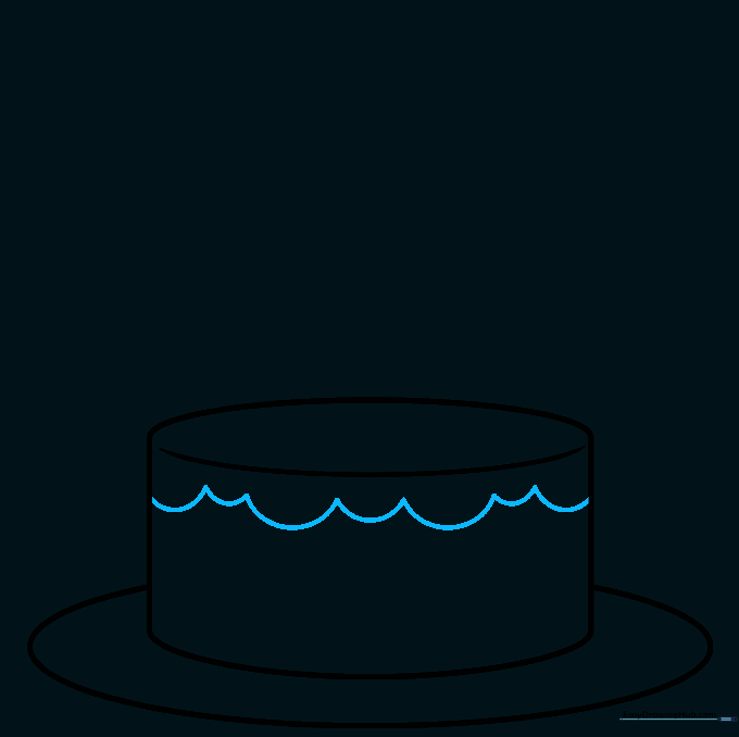 Scalloped U-shaped lines drawn on the top edge of the cake to look like icing.