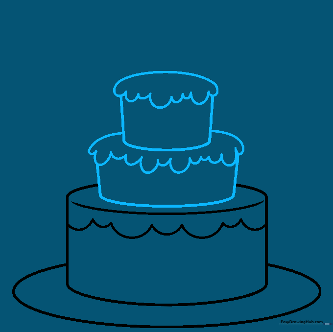 Two additional smaller cake layers stacked on top of the base layer.