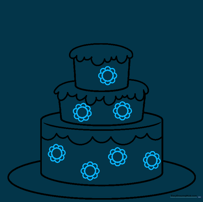 Simple flower decorations added to the sides of the cake layers.