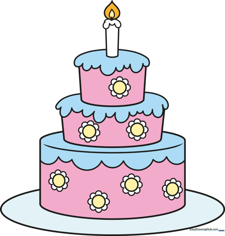 A vibrant, multi-tiered cartoon cake illustration, perfect for beginners.