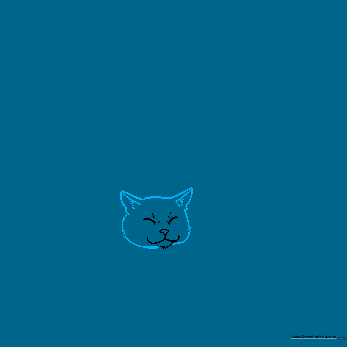 Cat head outline showing pointed ears and fluffy cheeks created with short, textured pencil strokes.