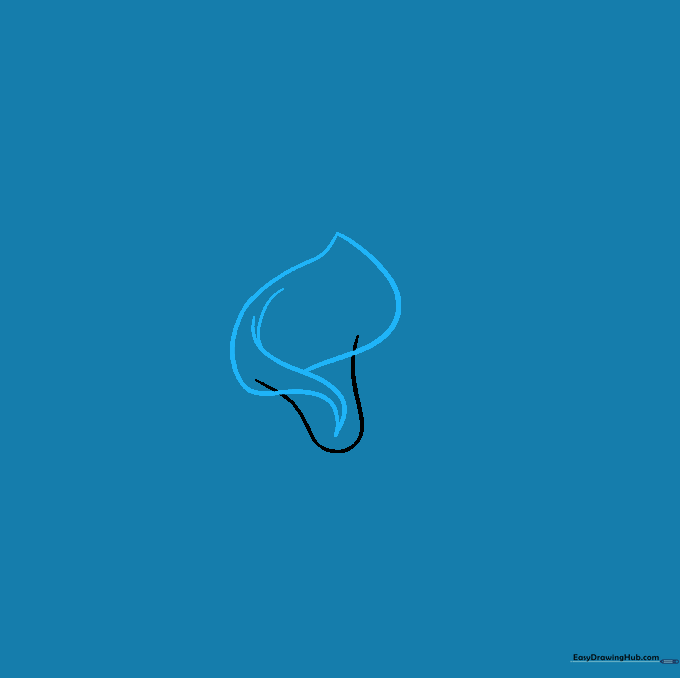Adding curved lines to define the folded petal structure of the calla lily.