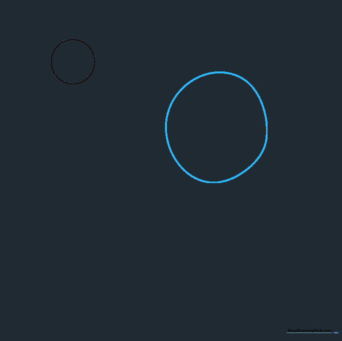A large circle drawn to the right of the head circle to establish the camel's torso.