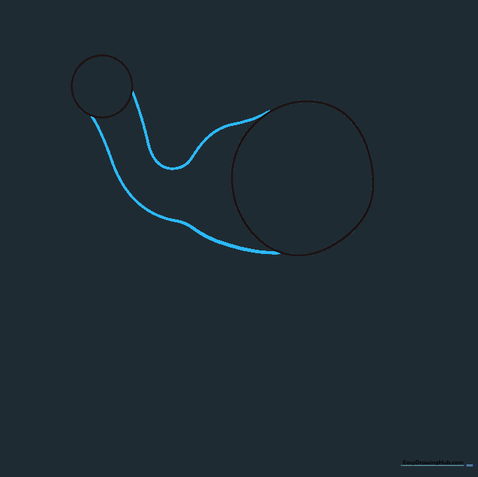 Two curved lines connecting the head circle to the body circle, forming the camel's neck.