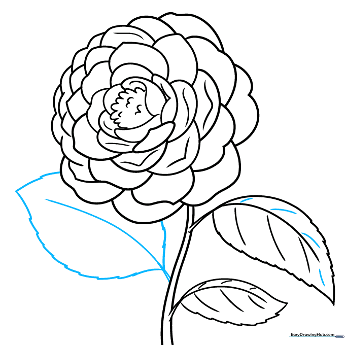 Adding an additional leaf to the camellia stem.