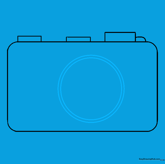Two concentric circles drawn in the center of the camera body to represent the lens.