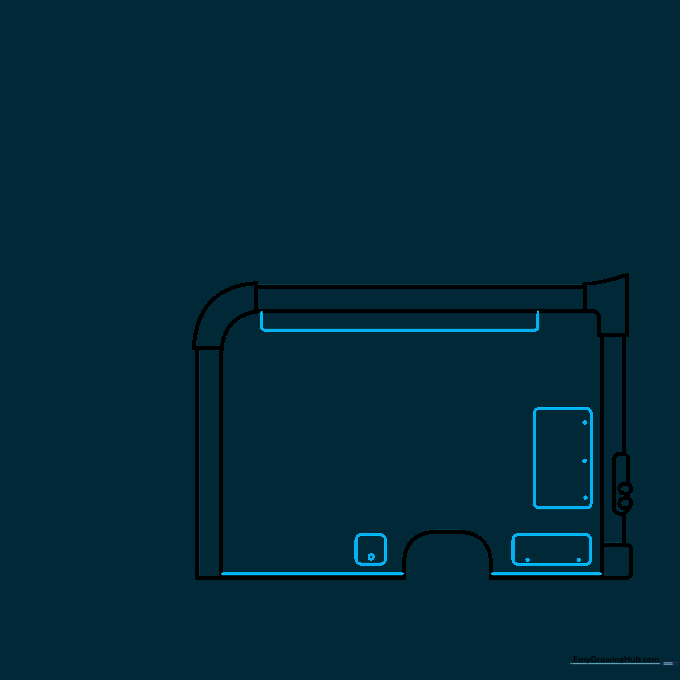 Drawing rectangular windows and side trim details on the camper body.