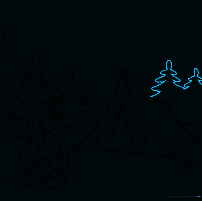 Filling in the background with additional pine trees behind the tent.