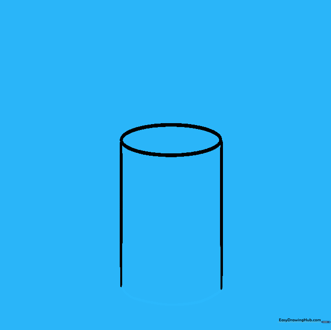 A curved line connecting the vertical lines to complete the cylinder shape.