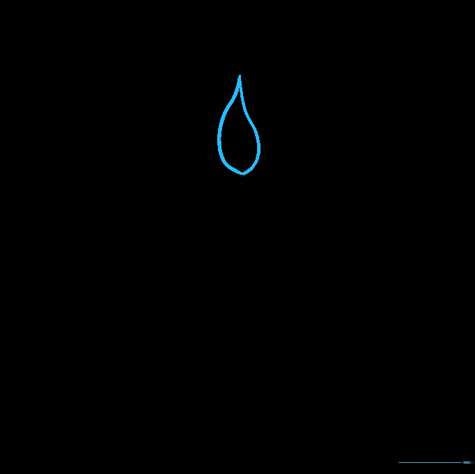 A teardrop-shaped flame drawn around the candle wick.