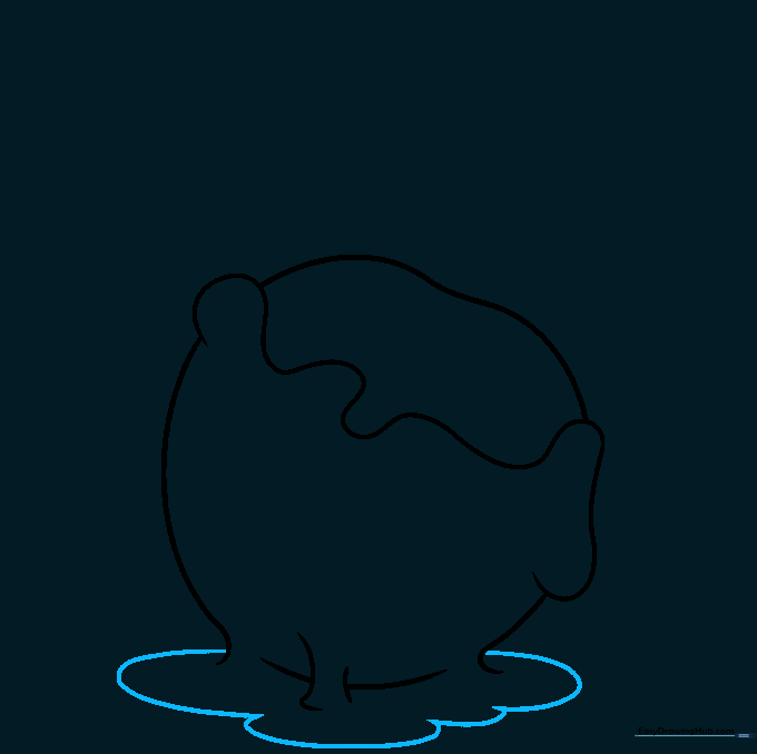 Sketching a rounded puddle of candy around the base of the apple.