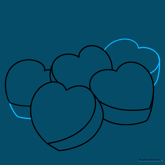 Five overlapping heart shapes, with one heart showing a flatter base.