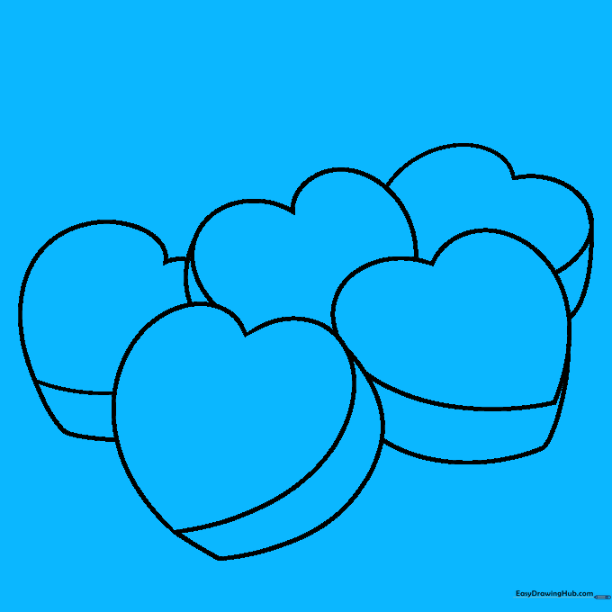 Six overlapping heart shapes forming a larger candy pile.