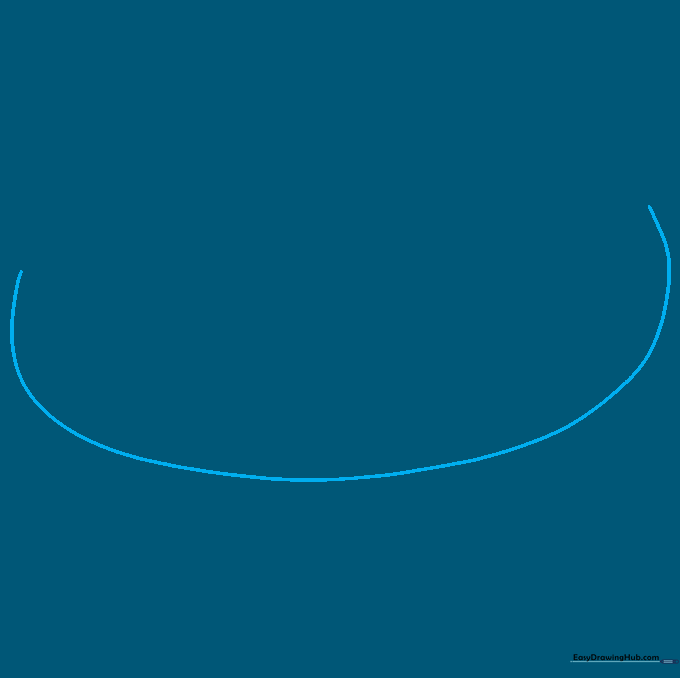 A single long, curved line representing the bottom hull of a canoe on a white background.