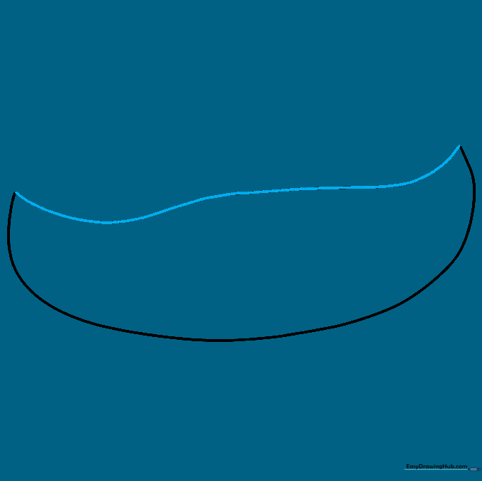 A pointed oval shape forming the basic outline of a canoe hull.