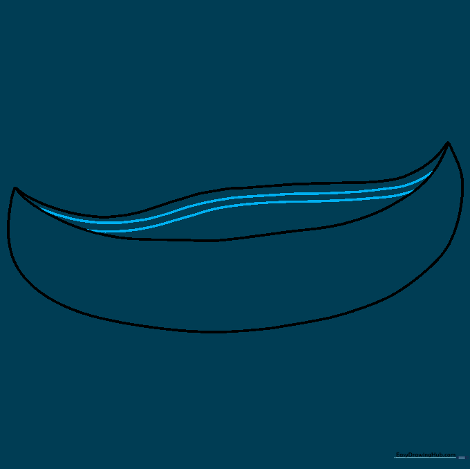 Adding depth to the canoe by drawing inner rim lines.