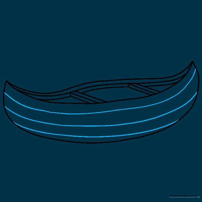 Adding texture lines to the exterior of the canoe to represent wooden planks.