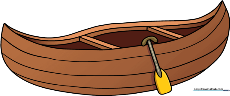 A vibrant, finished illustration of a canoe ready for a river adventure.