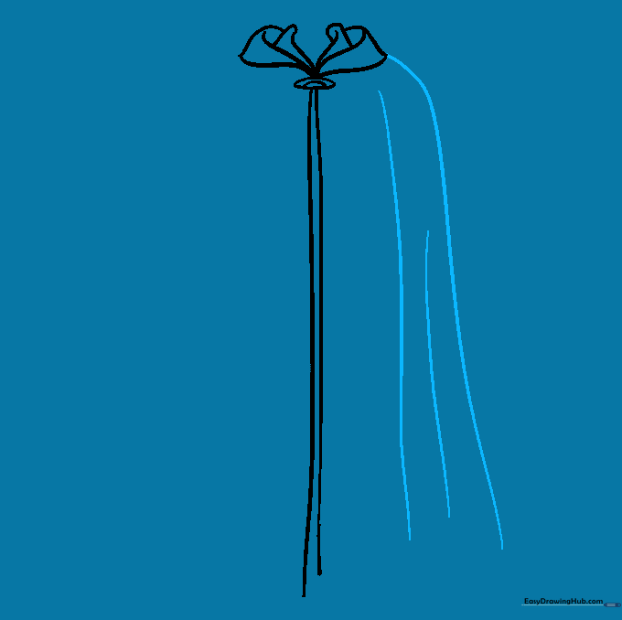 Drawing the left side edge of the cape with curved lines indicating fabric folds.