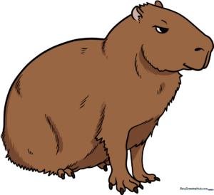 A friendly, cartoon-style capybara drawing, perfect for kids to learn and color.