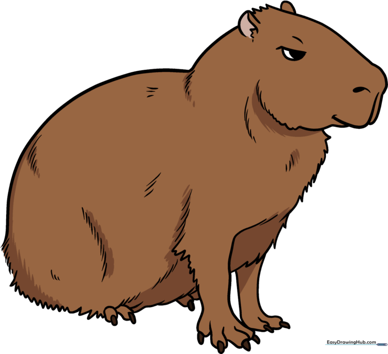 A friendly, cartoon-style capybara drawing, perfect for kids to learn and color.