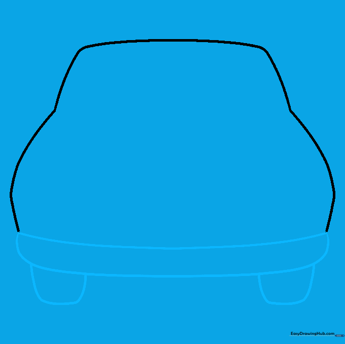 Drawing the front bumper and tire outlines on the car base.