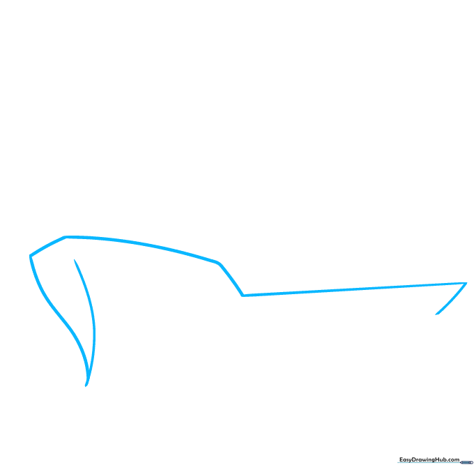 Pencil sketch of a cargo ship hull showing a V-shaped bow and curved bottom line.
