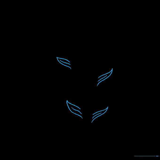 Drawing long, pointed leaves with center veins on the carnation stems.