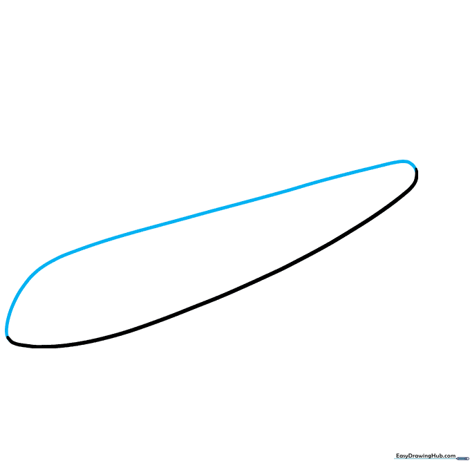 Connecting two curved lines to form the main body of the airplane.