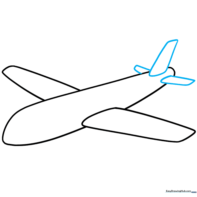 Drawing the tail rudder and horizontal stabilizers on the airplane.