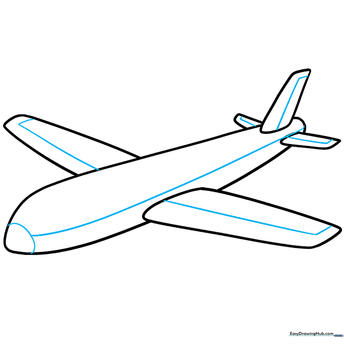 Adding the nose cone and structural lines to the airplane body.
