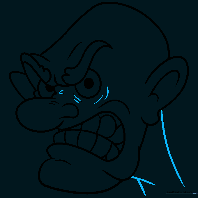 Adding the neck and final expression lines to the face.