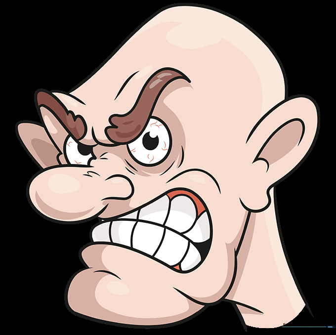 A fully colored, angry cartoon face drawing.
