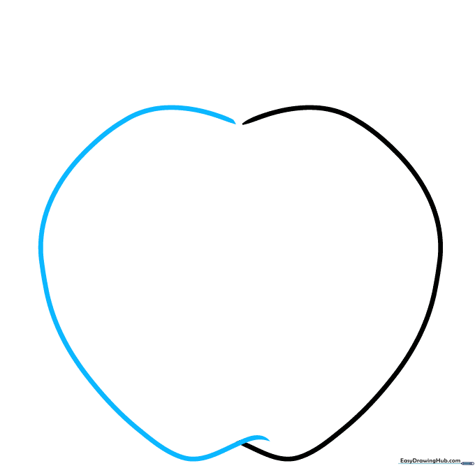 Pencil sketch showing the completed rounded apple outline.