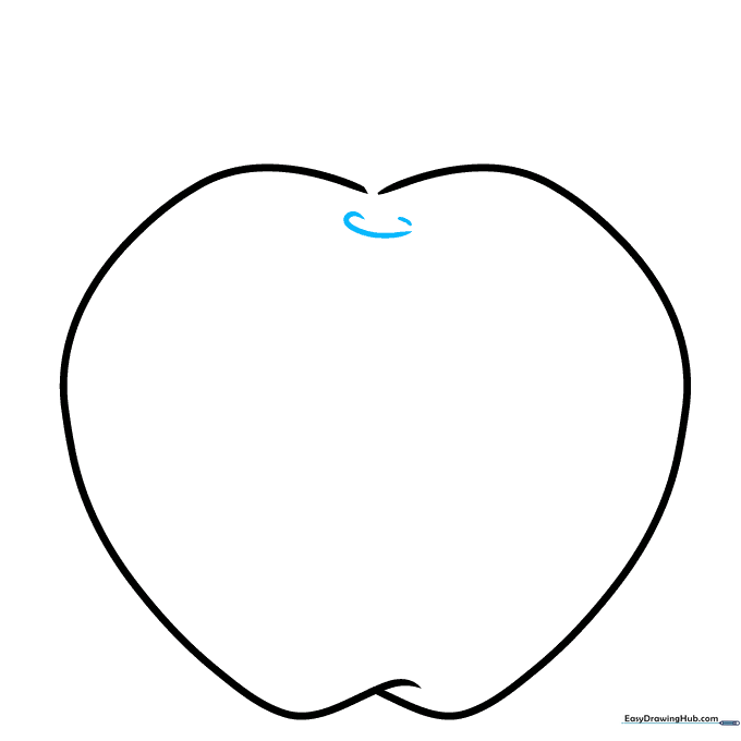 Pencil sketch showing the top dip of the apple.