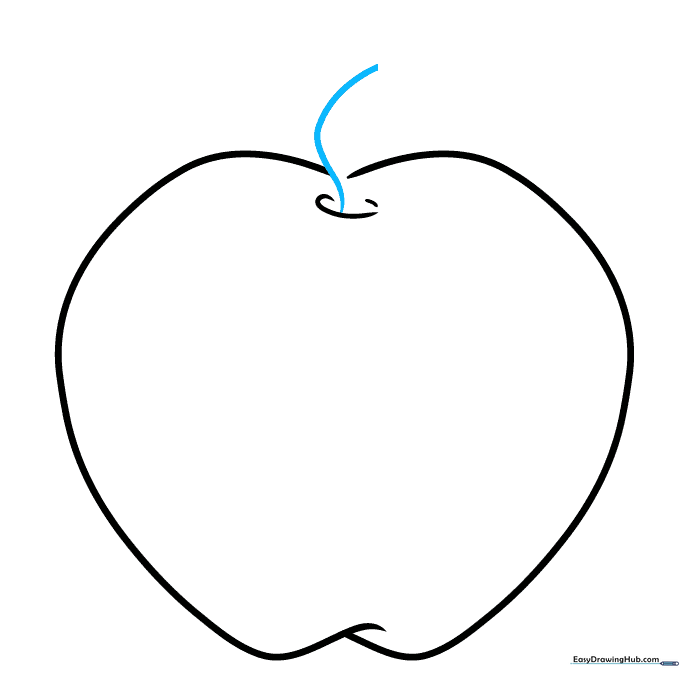 Pencil sketch showing the start of the apple stem.